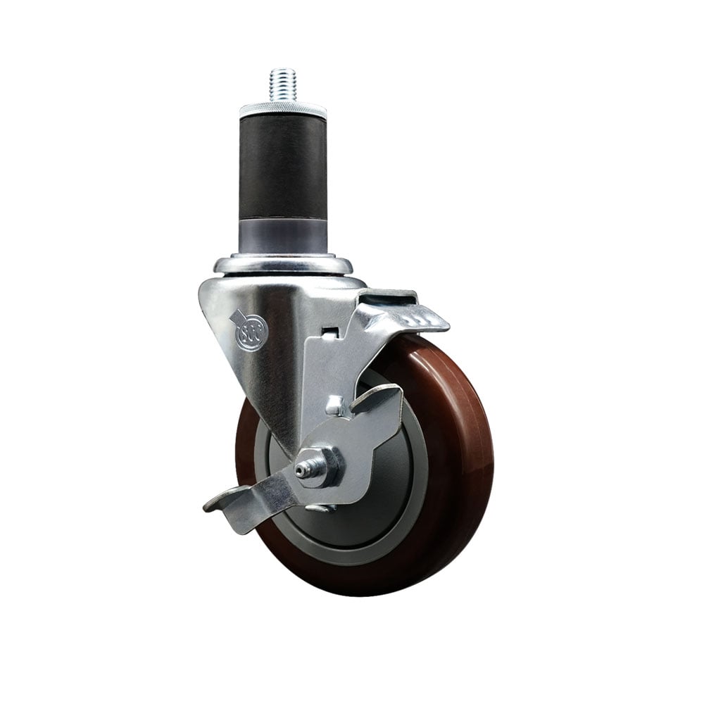 SCC-EX20S414-PPUB-MRN-TLB-158 Polyurethane Expanding Stem Swivel Caster with 4 in. Maroon Wheel & 1.63 in. Stem & Top Locking Brake