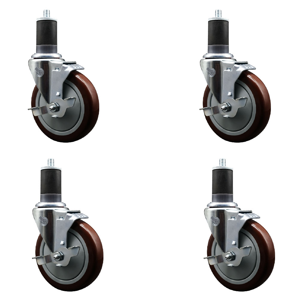 SCC-EX20S514-PPUB-MRN-TLB-158-4 Polyurethane Swivel Expanding Stem Caster with 5 in. Maroon Wheels & 1.63 in. Stems - Set of 4
