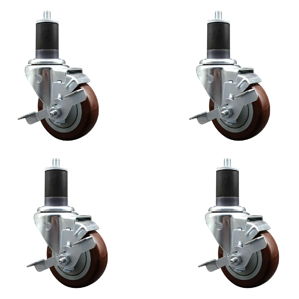 Stainless Steel Polyurethane Swivel Expanding Stem Caster with 3.5 in. Maroon Wheels & 1.63 in. Stems 4 Swivel - Set of 4