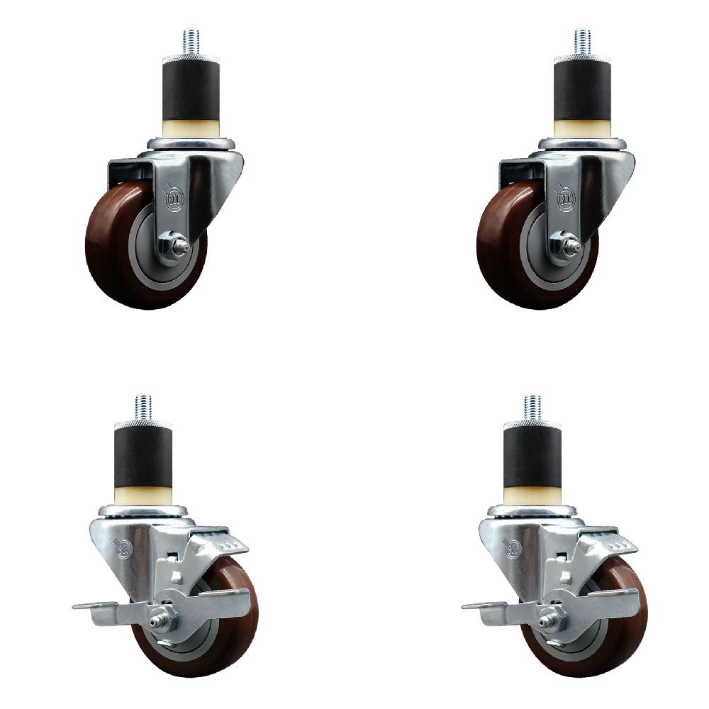 SCC-EX20S314-PPUB-MRN-2-TLB-2-178 Polyurethane Swivel Expanding Stem Caster with 3 in. Maroon Wheels & 1.87 in. Stems - Set of 4