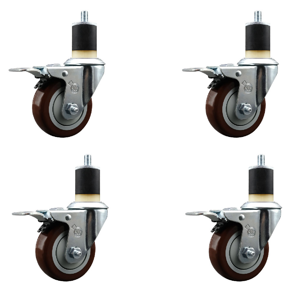 SCC-EXTTL20S3514-PPUB-MRN-178-4 Polyurethane Swivel Expanding Stem Caster with 3.5 in. Maroon Wheels & 1.87 in. Stems - Set of 4