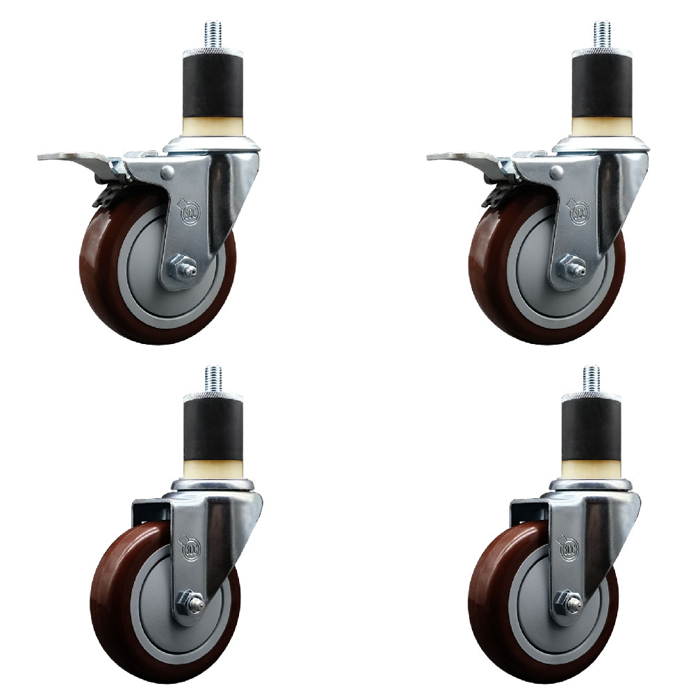 SCC-EXTTL20S414-PPUB-MRN-2-S-2-178 Polyurethane Swivel Expanding Stem Caster with 4 in. Maroon Wheels & 1.87 in. Stems - Set of 4