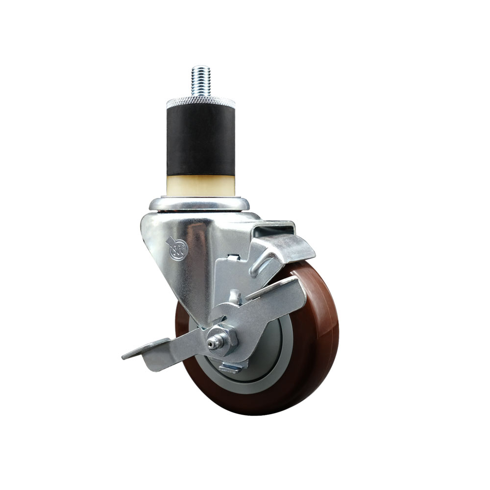 Stainless Steel Polyurethane Expanding Stem Swivel Caster with 3.5 in. Maroon Wheel & 1.87 in. Stem & Top Locking Brake