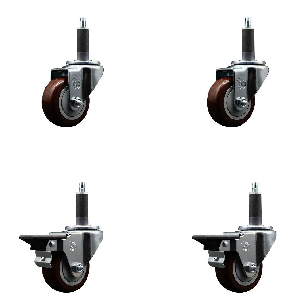 SCC-EX20S314-PPUB-MRN-2-PLB-2-1 Polyurethane Swivel Expanding Stem Caster with 3 in. Maroon Wheels & 1 in. Stems - Set of 4