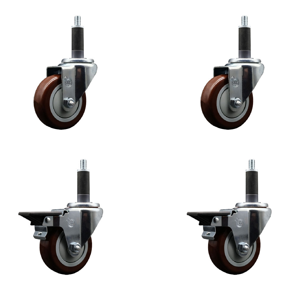 SCC-EX20S3514-PPUB-MRN-2-PLB-2-1 Polyurethane Swivel Expanding Stem Caster with 3.5 in. Maroon Wheels & 1 in. Stems - Set of 4