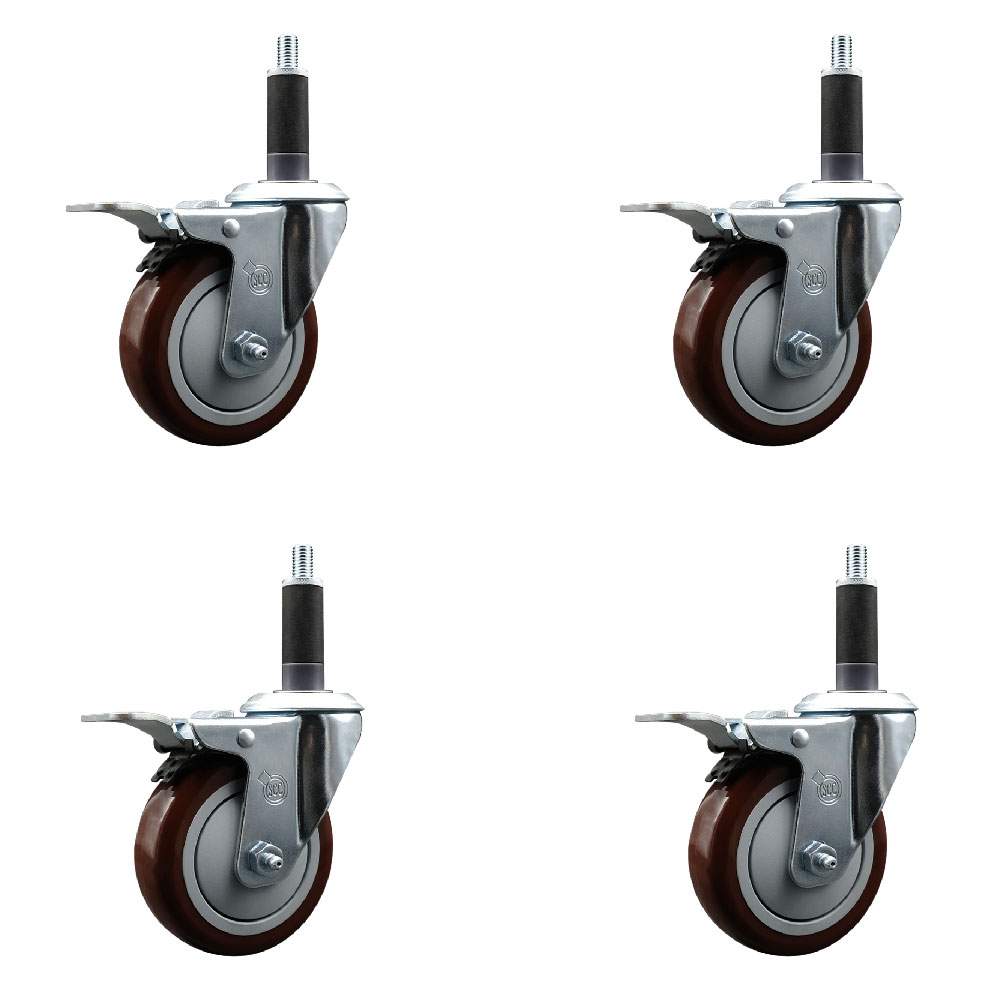 SCC-EXTTL20S414-PPUB-MRN-1-4 Polyurethane Swivel Expanding Stem Caster with 4 in. Maroon Wheels & 1 in. Stems - Set of 4