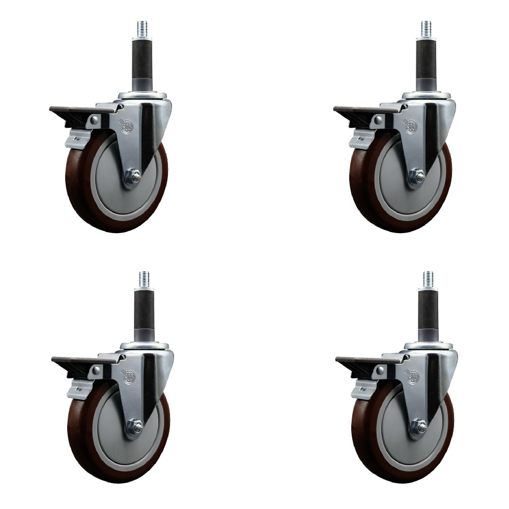 SCC-EX20S514-PPUB-MRN-PLB-1-4 Polyurethane Swivel Expanding Stem Caster with 5 in. Maroon Wheels & 1 in. Stems - Set of 4