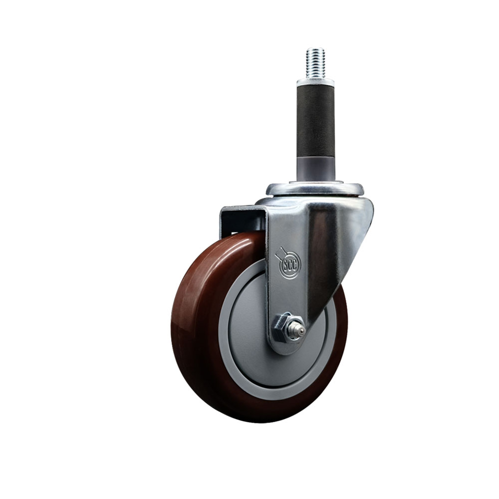 SCC-SSEX20S414-PPUB-MRN-1 Stainless Steel Polyurethane Expanding Stem Swivel Caster with 4 in. Maroon Wheel & 1 in. Stem