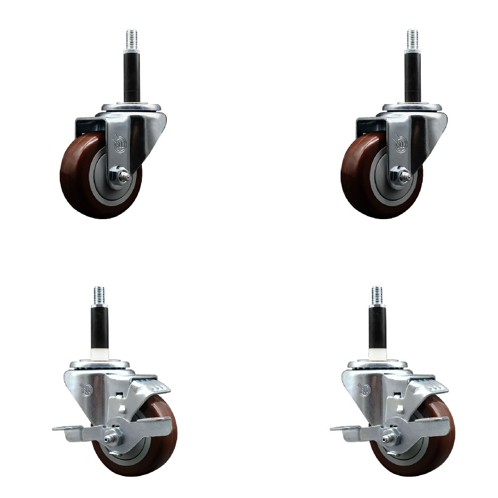 SCC-EX20S314-PPUB-MRN-2-TLB-2-34 Polyurethane Swivel Expanding Stem Caster with 3 in. Maroon Wheels & 0.75 in. Stems - Set of 4
