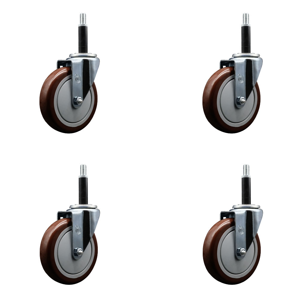 SCC-EX20S514-PPUB-MRN-34-4 Polyurethane Swivel Expanding Stem Caster with 5 in. Maroon Wheels & 0.75 in. Stems - Set of 4