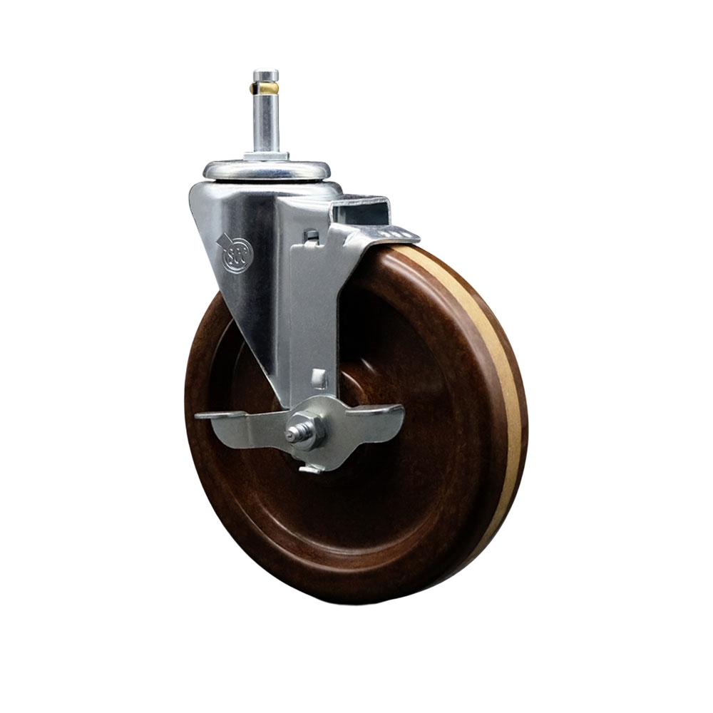 SCC-GR20S615-PHSHT-TLB-716138 High Temperature Phenolic Swivel Grip Ring Stem Caster 6 x 1.5 in. Brown Wheel & 0.43 in. Stem & Top Locking Brake