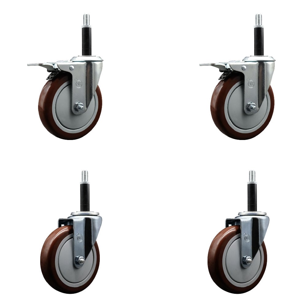 SCC-EXTTL20S514-PPUB-MRN-2-S-2-34 Polyurethane Swivel Expanding Stem Caster with 5 in. Maroon Wheels & 0.75 in. Stems - Set of 4