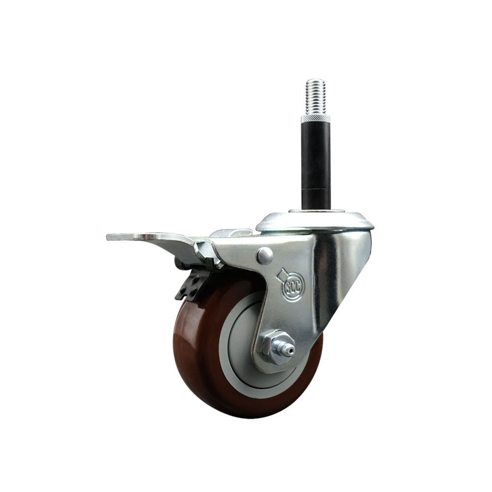 SCC-SSEXTTL20S314-PPUB-MRN-34 Stainless Steel Polyurethane Expanding Stem Swivel Caster with 3 in. Maroon Wheel & 0.75 in. Stem & Total Locking Brake