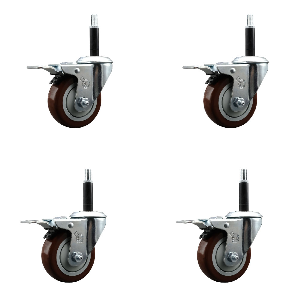 Stainless Steel Polyurethane Swivel Expanding Stem Caster with 3.5 in. Maroon Wheels & 0.75 in. Stems 4 Swivel - Set of 4