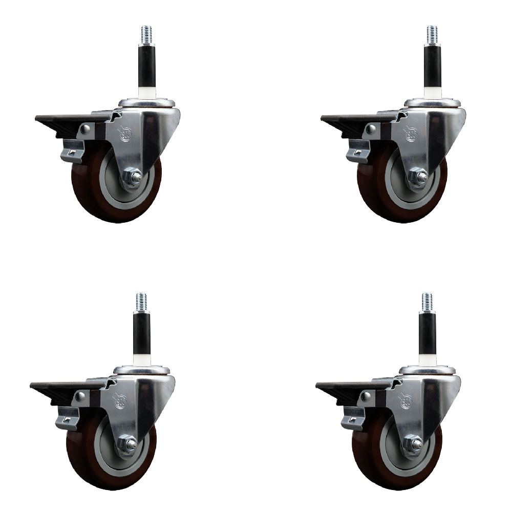 SCC-EX20S3514-PPUB-MRN-PLB-78-4 Polyurethane Swivel Expanding Stem Caster with 3.5 in. Maroon Wheels & 0.87 in. Stems - Set of 4