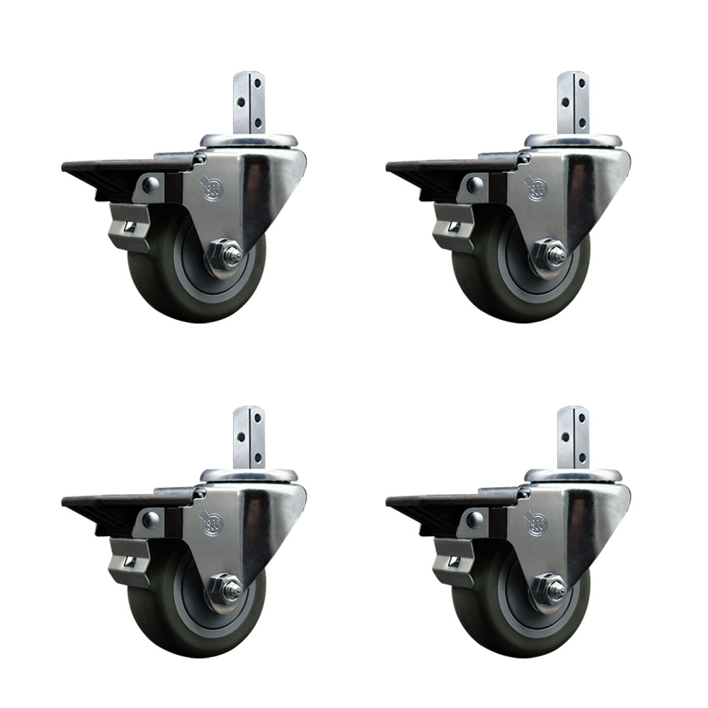 Swivel Square Stem Caster with 3 x 1.25 in. Gray Poly Wheel, 0.75 x 2 in. Square Stem with 3 0.26 in. Diameter Mounting Holes - Set of 4