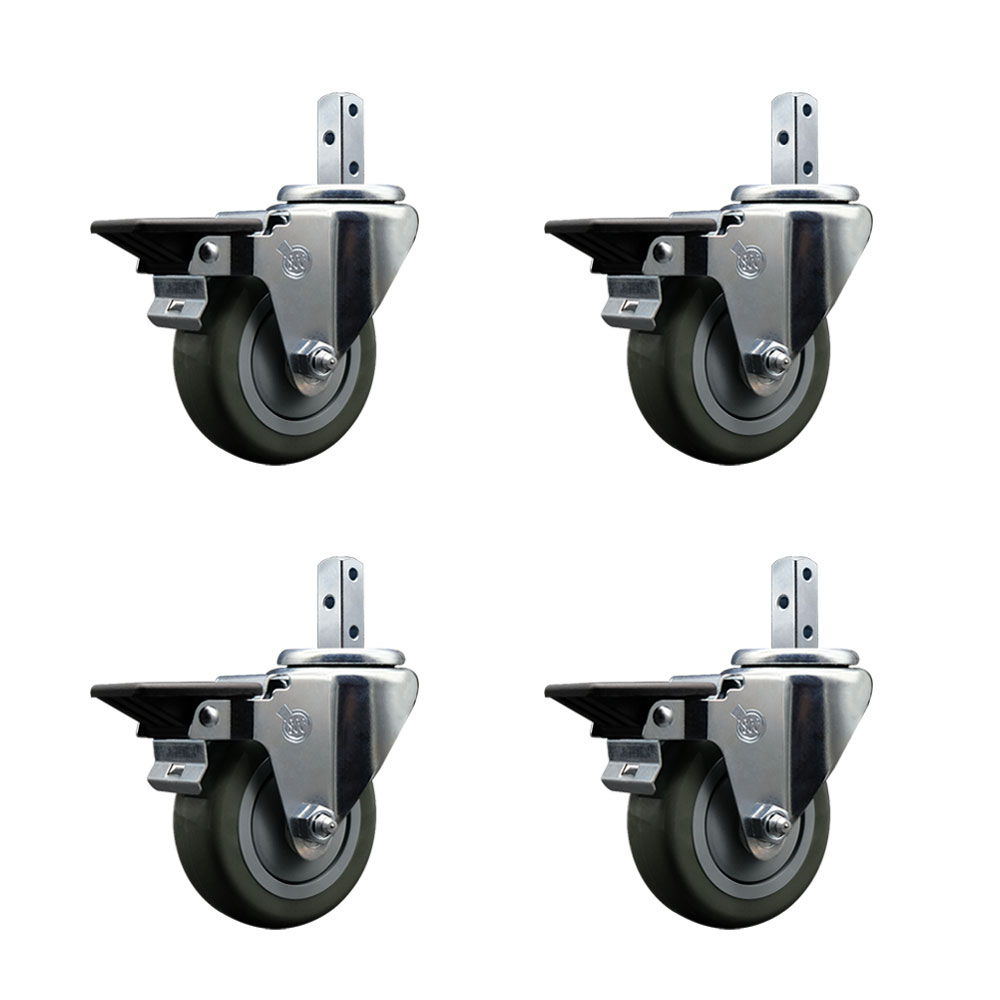 Swivel Square Stem Caster with 3.5 x 1.25 in. Gray Poly Wheel, 0.87 x 2 in. Square Stem with 3 0.26 in. Diameter Mounting Holes - Set of 4
