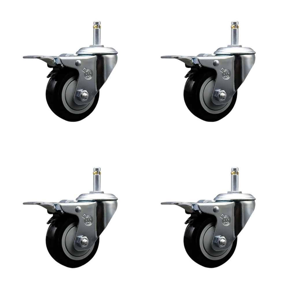 SCC-GRTTL20S314-PPUB-BLK-716138-4 Polyurethane Swivel Grip Ring Stem Caster with 3 x 1.25 in. Black Wheels & 0.43 in. Stems - Set of 4