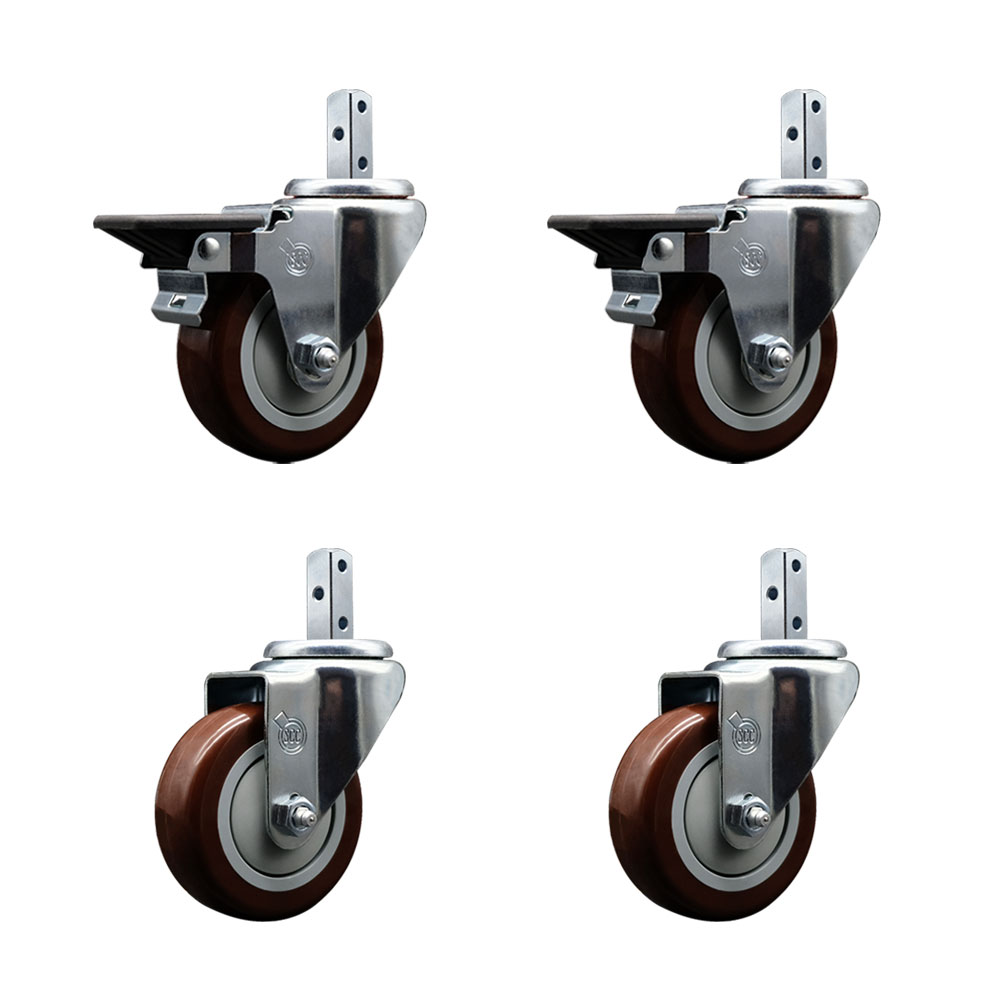 Swivel Square Stem Caster with 3.5 x 1.25 in. Maroon Poly Wheel, 0.75 x 2 in. Square Stem with 3 0.26 in. Diameter Mounting Hole - Set of 4