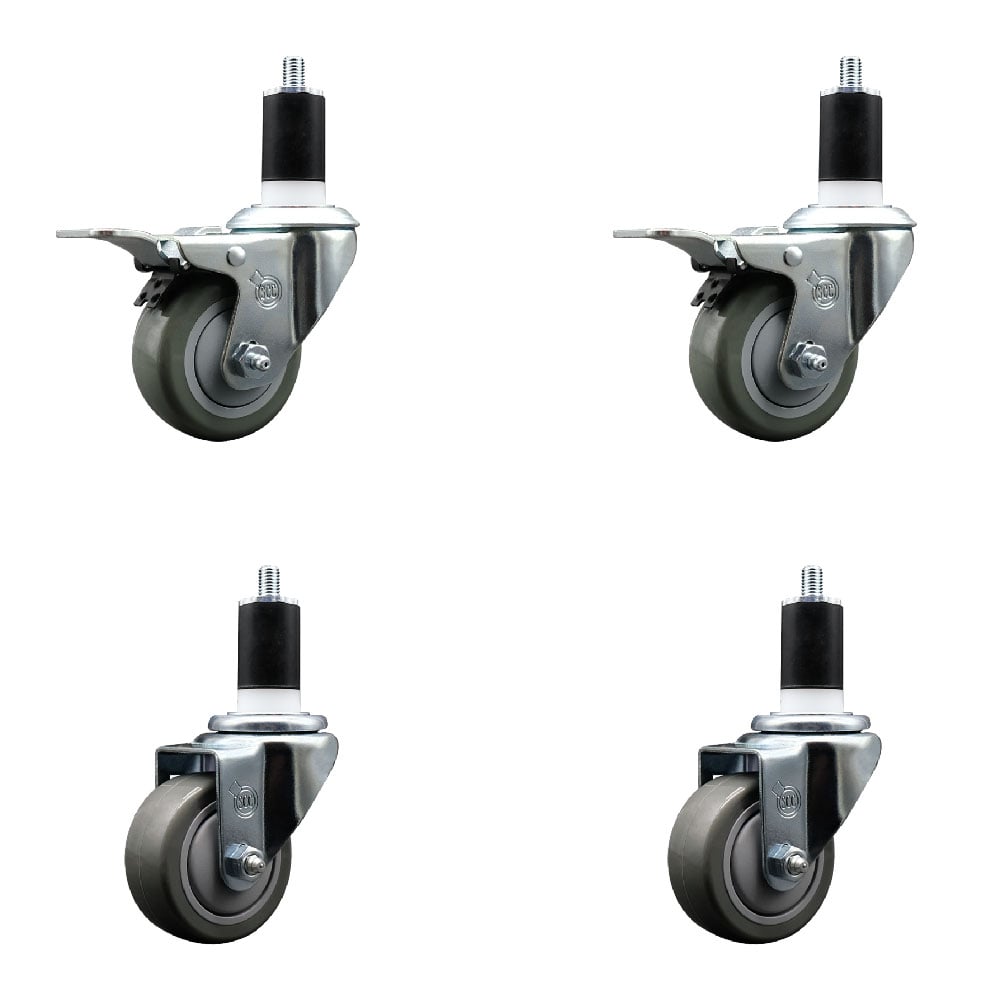 SCC-SSEXTTL20S314-PPUB-2-S-2-112 Stainless Steel Polyurethane Swivel Expanding Stem Caster with 3 in. Gray Wheels & 1.5 in. Stems - Set of 4