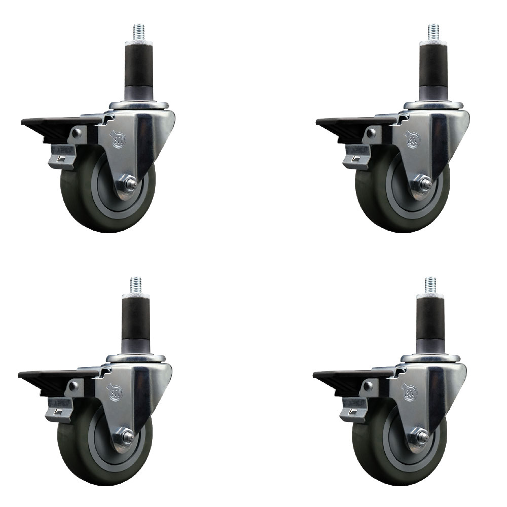 SCC-EX20S3514-PPUB-PLB-114-4 Polyurethane Swivel Expanding Stem Caster with 3.5 in. Gray Wheels & 1.25 in. Stems - Set of 4