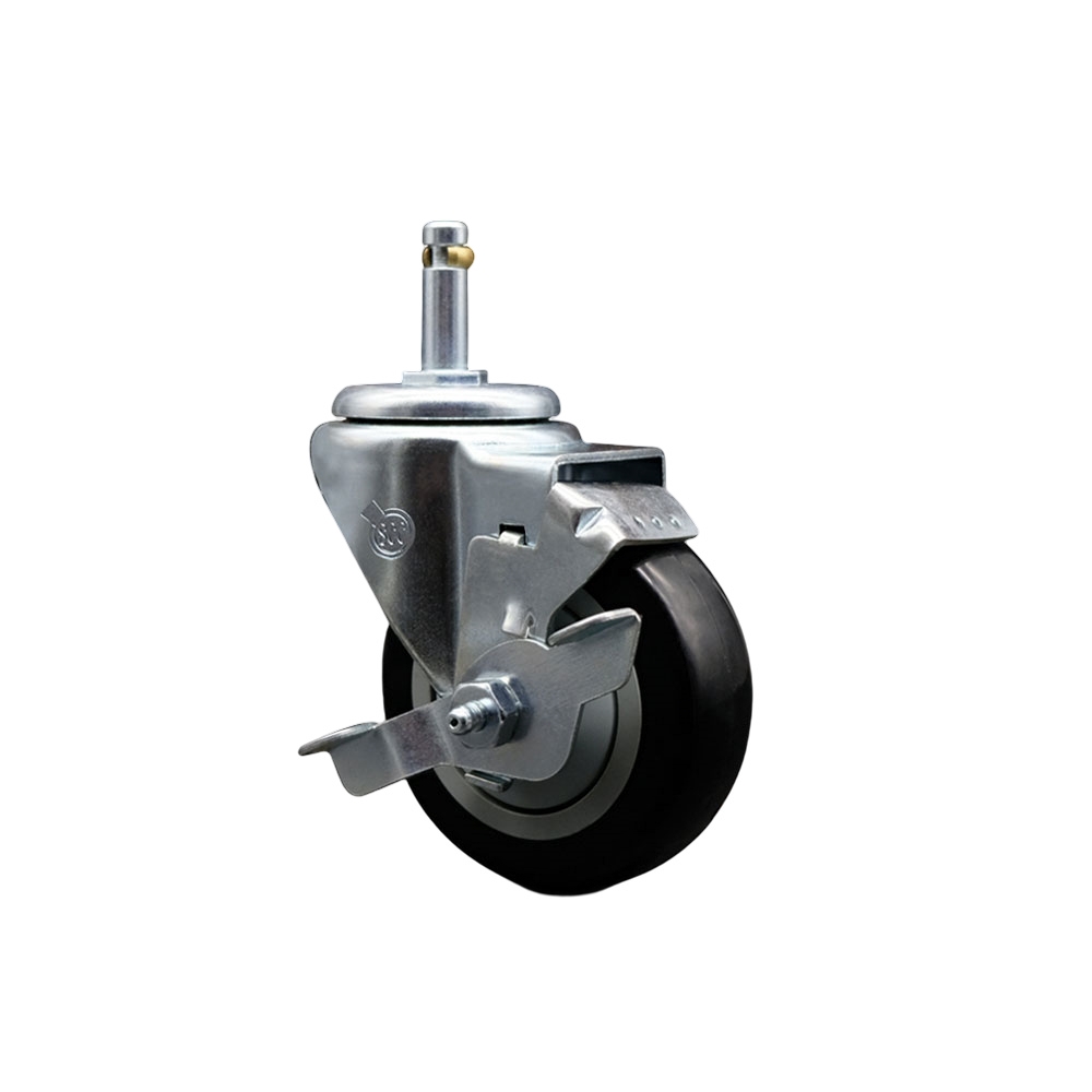 SCC-GR20S3514-PPUB-BLK-TLB-716138 Polyurethane Swivel Grip Ring Stem Caster with 3.5 x 1.25 in. Black Wheel & 0.43 in. Stem & Top Locking Brake