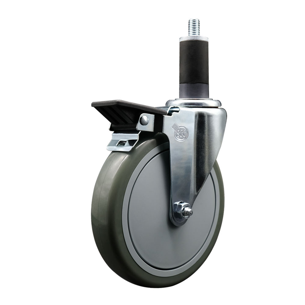 SCC-EX20S614-PPUB-PLB-114 Polyurethane Expanding Stem Swivel Caster with 6 in. Gray Wheel & 1.25 in. Stem & Posi Locking Brake