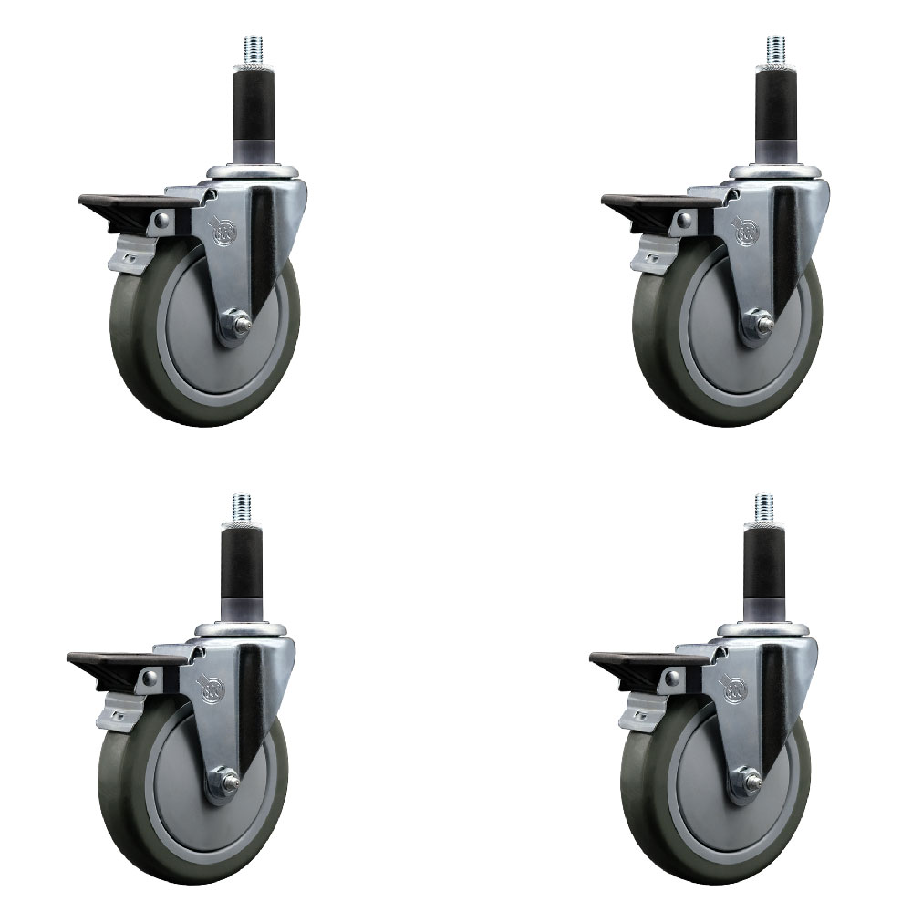 SCC-EX20S514-PPUB-PLB-118-4 Polyurethane Swivel Expanding Stem Caster with 5 in. Gray Wheels & 1.13 in. Stems - Set of 4