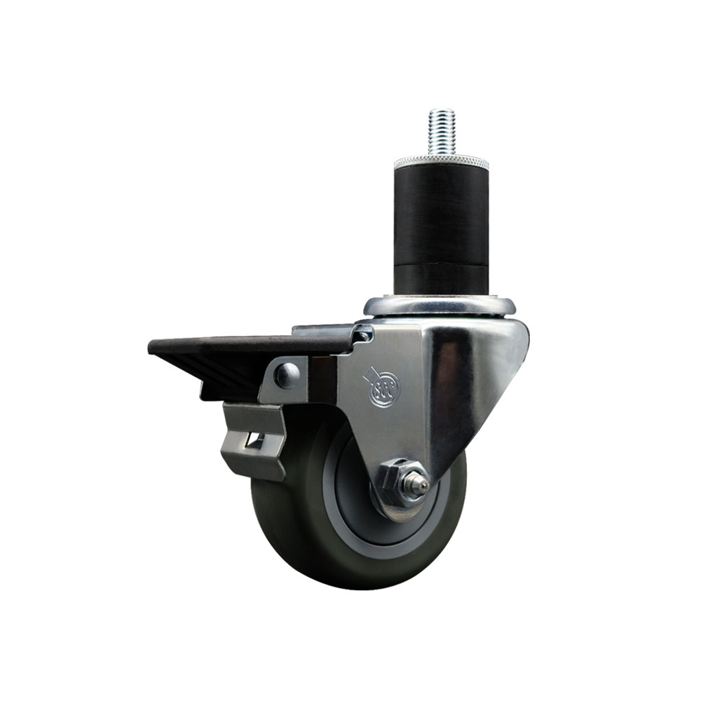 SCC-EX20S314-PPUB-PLB-134 Polyurethane Expanding Stem Swivel Caster with 3 in. Gray Wheel & 1.75 in. Stem & Posi Locking Brake
