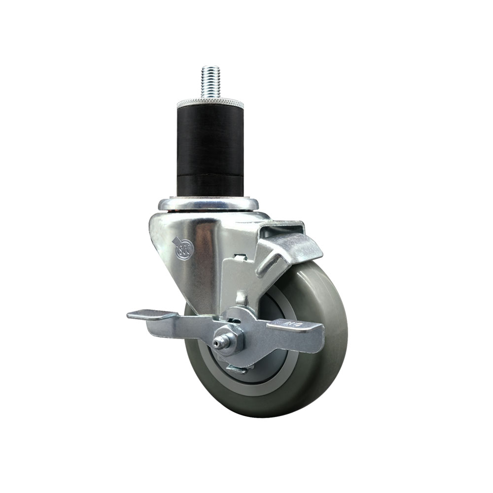SCC-EX20S3514-PPUB-TLB-134 Polyurethane Expanding Stem Swivel Caster with 3.5 in. Gray Wheel & 1.75 in. Stem & Top Locking Brake