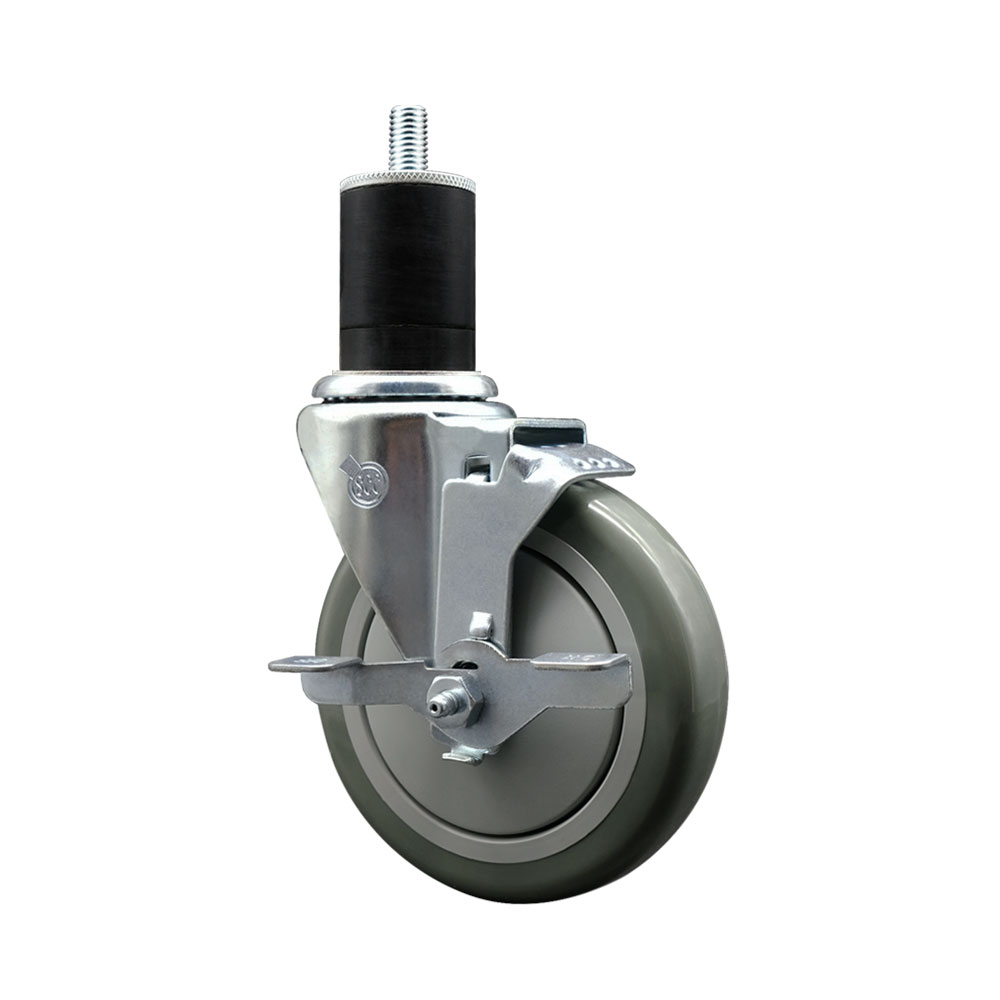 SCC-EX20S514-PPUB-TLB-134 Polyurethane Expanding Stem Swivel Caster with 5 in. Gray Wheel & 1.75 in. Stem & Top Locking Brake