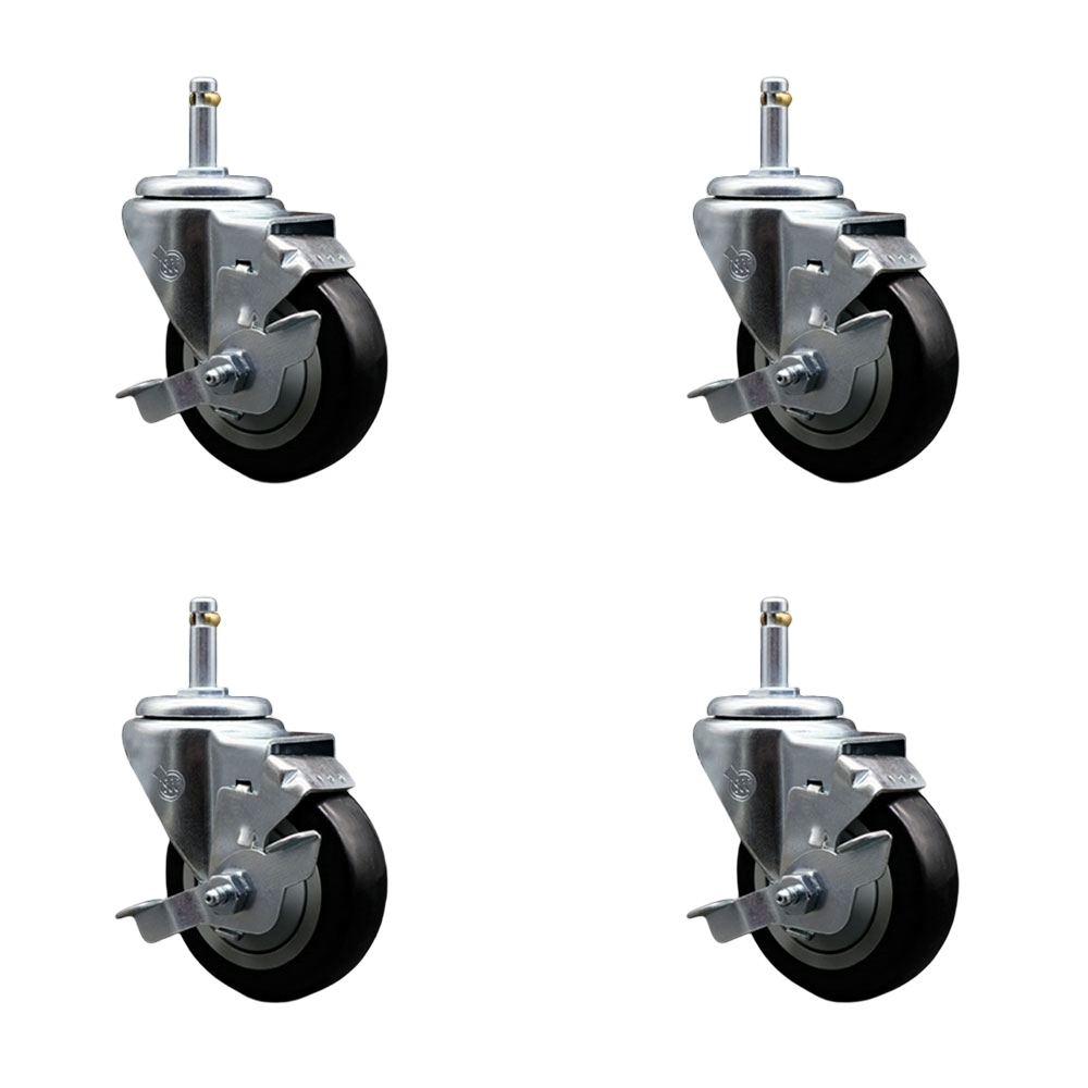 SCC-GR20S3514-PPUB-BLK-TLB-716138-4 Polyurethane Swivel Grip Ring Stem Caster with 3.5 x 1.25 in. Black Wheels & 0.43 in. Stems - Set of 4