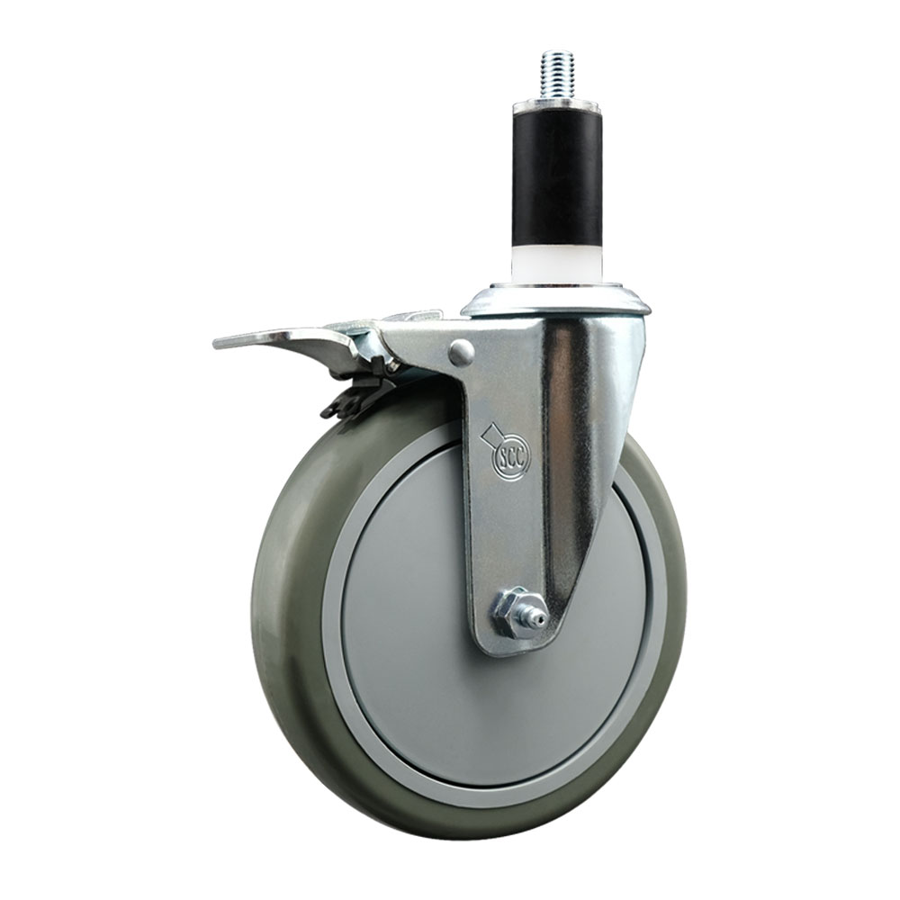 SCC-EXTTL20S614-PPUB-138 Polyurethane Expanding Stem Swivel Caster with 6 in. Gray Wheel & 1.38 in. Stem & Total Locking Brake