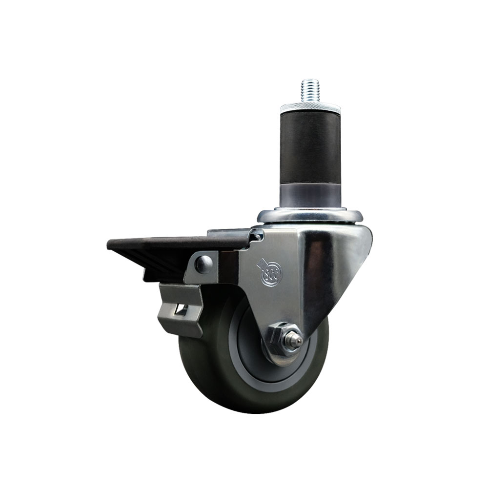 SCC-EX20S314-PPUB-PLB-158 Polyurethane Expanding Stem Swivel Caster with 3 in. Gray Wheel & 1.63 in. Stem & Posi Locking Brake