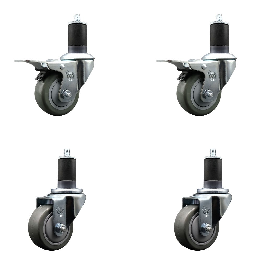SCC-EXTTL20S314-PPUB-2-S-2-158 Polyurethane Swivel Expanding Stem Caster with 3 in. Gray Wheels & 1.63 in. Stems - Set of 4