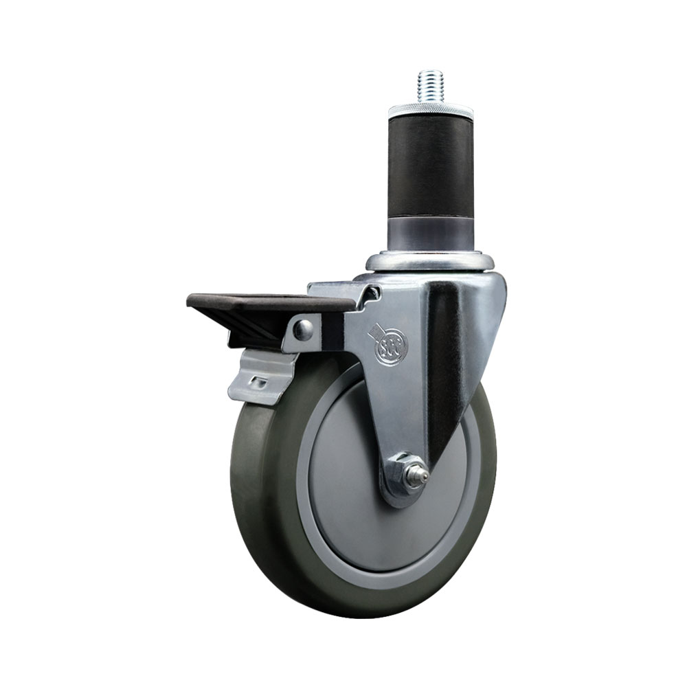 SCC-EX20S514-PPUB-PLB-158 Polyurethane Expanding Stem Swivel Caster with 5 in. Gray Wheel & 1.63 in. Stem & Posi Locking Brake