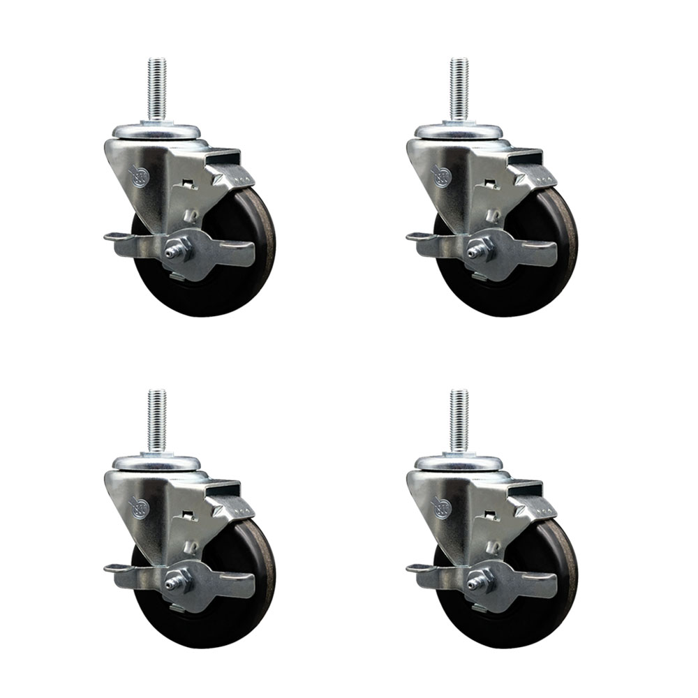 SCC-TS20S3514-PHS-TLB-58212-4 Phenolic Swivel Threaded Stem Caster with 3.5 x 1.25 in. Black Wheels & 0.63 in. Stems - Set of 4