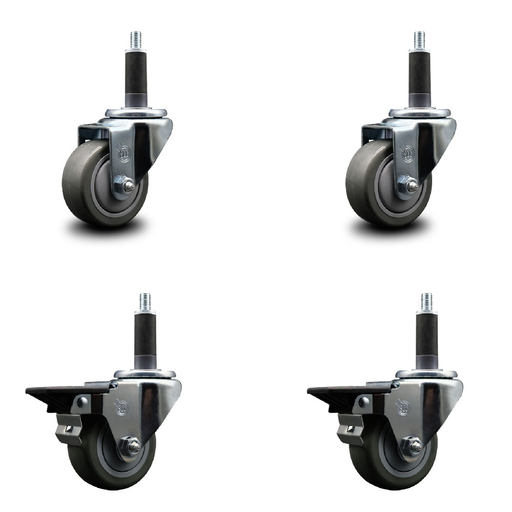 SCC-EX20S314-PPUB-2-PLB-2-1 Polyurethane Swivel Expanding Stem Caster with 3 in. Gray Wheels & 1 in. Stems - Set of 4