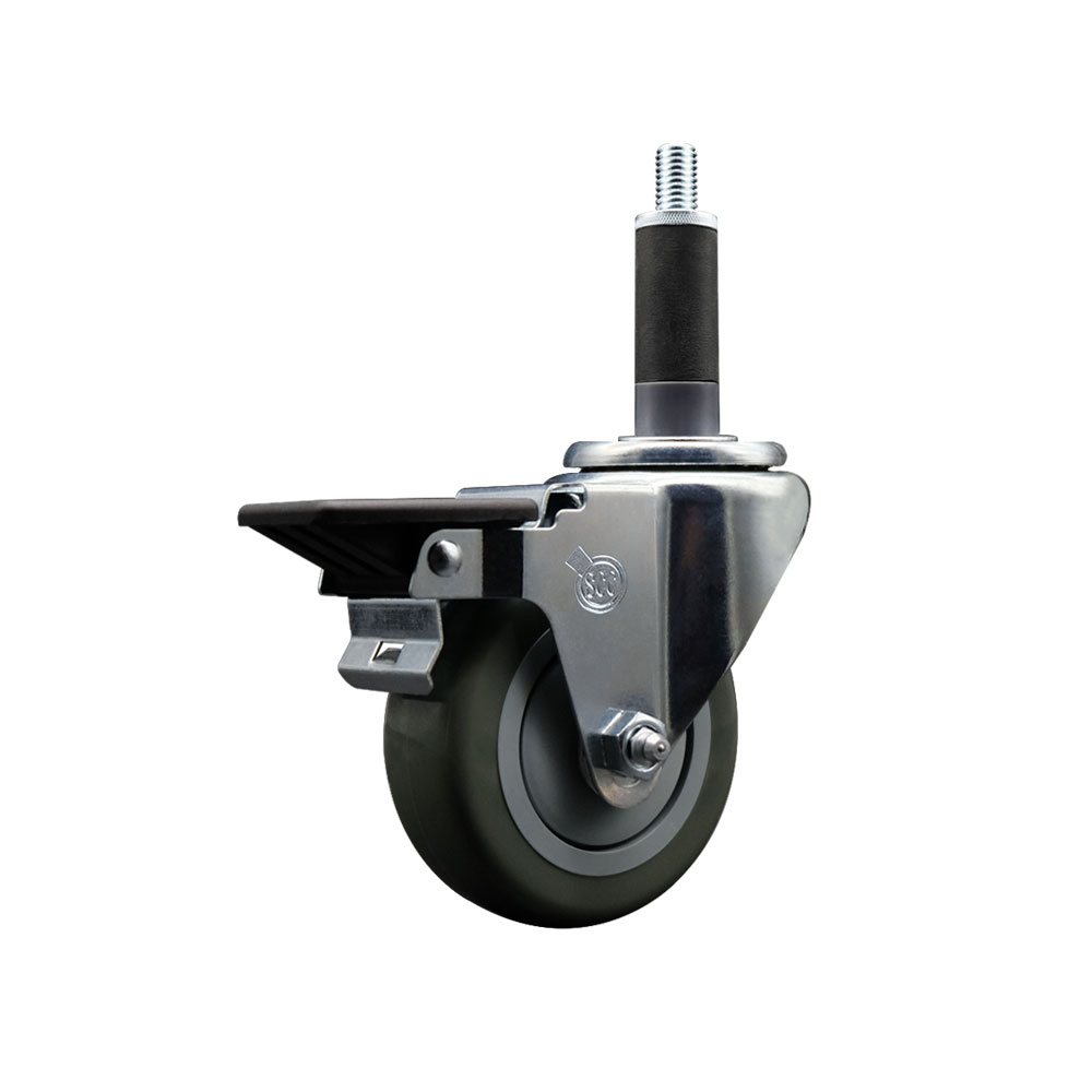 SCC-EX20S3514-PPUB-PLB-1 Polyurethane Expanding Stem Swivel Caster with 3.5 in. Gray Wheel & 1 in. Stem & Posi Locking Brake