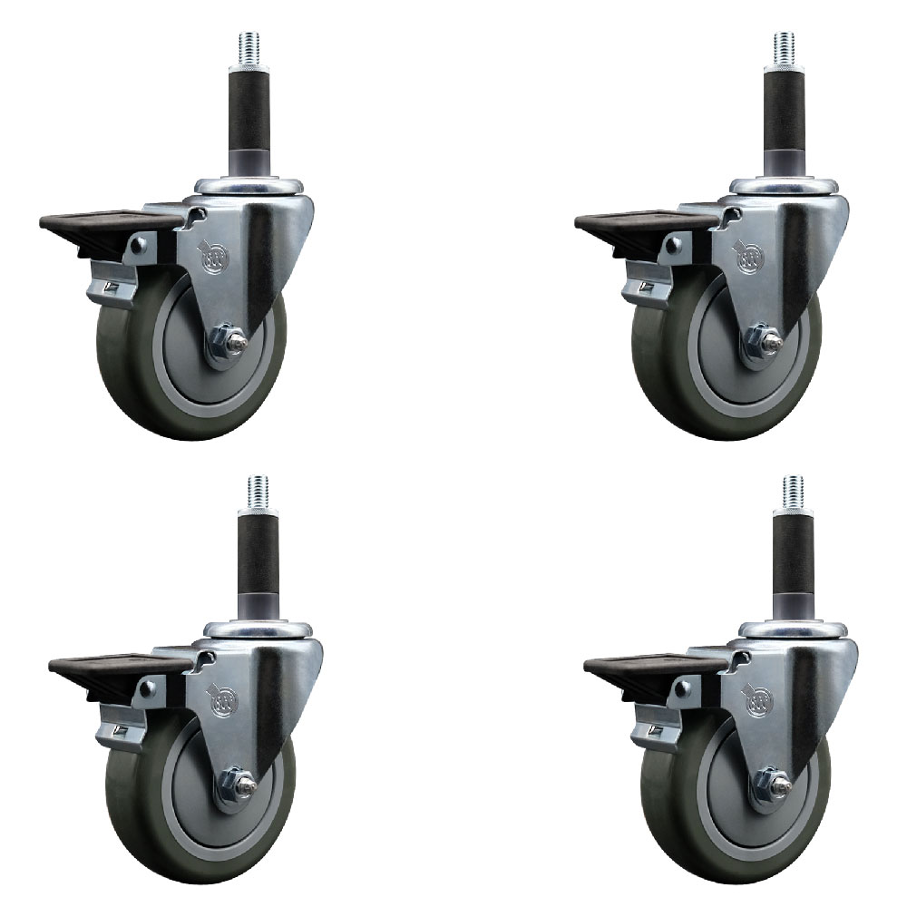 SCC-EX20S414-PPUB-PLB-1-4 Polyurethane Swivel Expanding Stem Caster with 4 in. Gray Wheels & 1 in. Stems - Set of 4