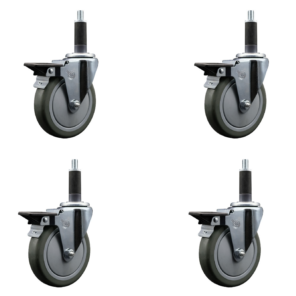 SCC-EX20S514-PPUB-PLB-1-4 Polyurethane Swivel Expanding Stem Caster with 5 in. Gray Wheels & 1 in. Stems - Set of 4