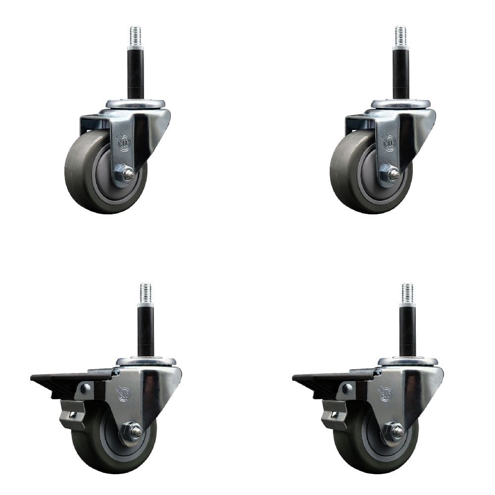 SCC-EX20S314-PPUB-2-PLB-2-34 Polyurethane Swivel Expanding Stem Caster with 3 in. Gray Wheels & 0.75 in. Stems - Set of 4