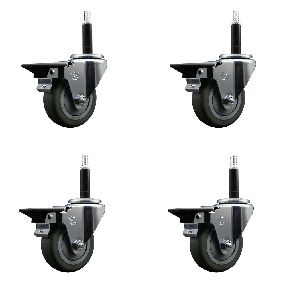 SCC-EX20S3514-PPUB-PLB-34-4 Polyurethane Swivel Expanding Stem Caster with 3.5 in. Gray Wheels & 0.75 in. Stems - Set of 4