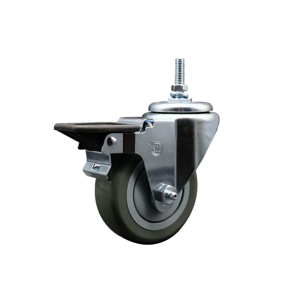 SCC-TS20S3514-PPUB-PLB-381615 Polyurethane Swivel Threaded Stem Caster with 3.5 x 1.25 in. gray Wheel & 0.38 in. Stem & Posi Locking Brake