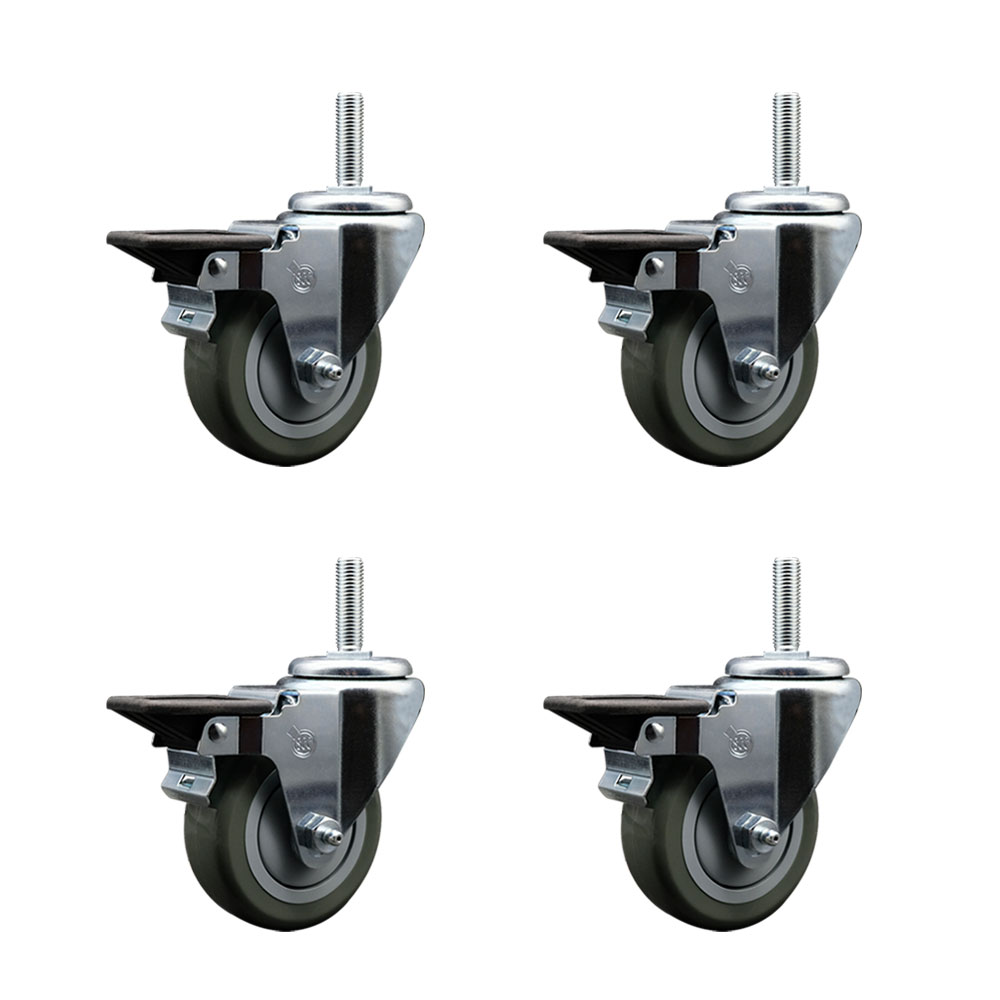 SCC-TS20S3514-PPUB-PLB-58212-4 Polyurethane Swivel Threaded Stem Caster with 3.5 x 1.25 in. Gray Wheels & 0.63 in. Stems - Set of 4