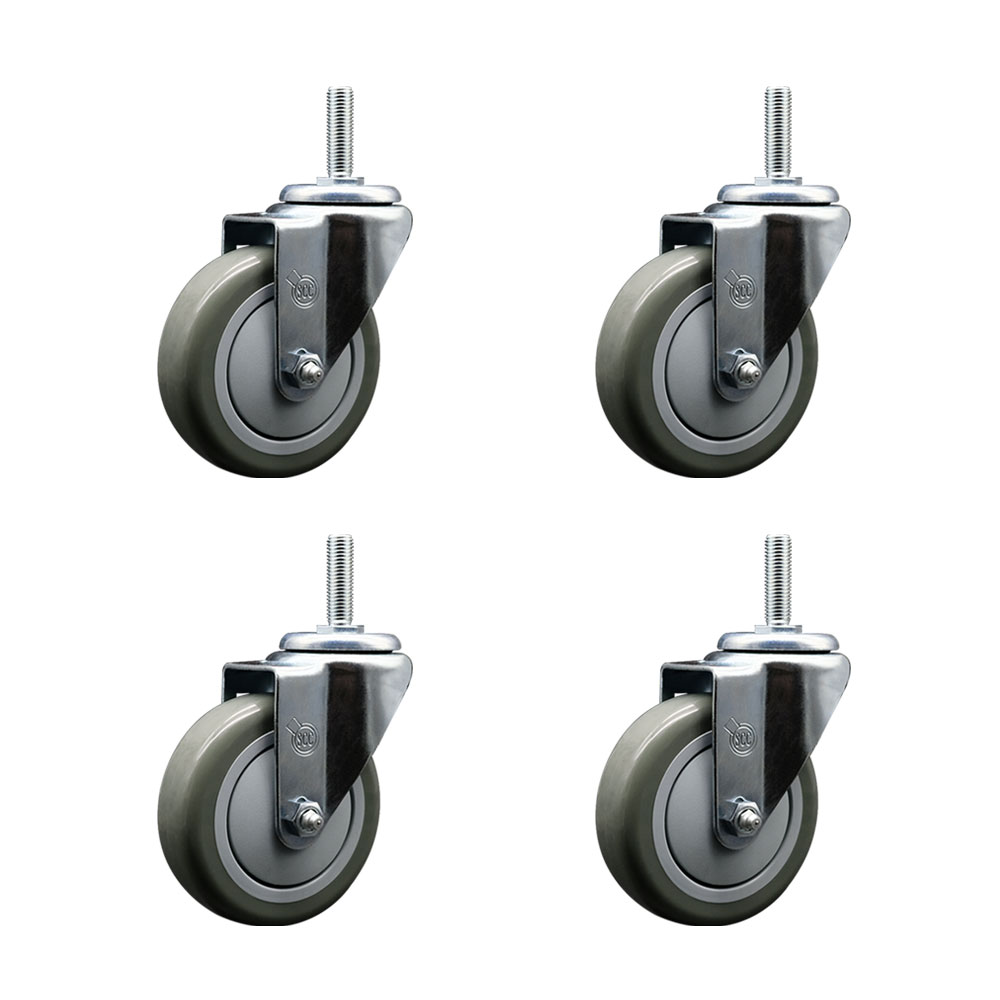 SCC-TS20S414-PPUB-58212-4 Polyurethane Swivel Threaded Stem Caster with 4 x 1.25 in. Gray Wheels & 0.63 in. Stems - Set of 4