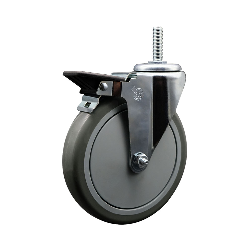 SCC-TS20S614-PPUB-PLB-58212 Polyurethane Swivel Threaded Stem Caster with 6 x 1.25 in. gray Wheel & 0.63 in. Stem & Posi Locking Brake