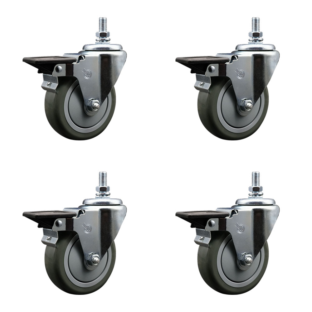 SCC-TS20S414-PPUB-PLB-M1015-4 Polyurethane Swivel Threaded Stem Caster with 4 x 1.25 in. Gray Wheels & 10 mm Stems - Set of 4