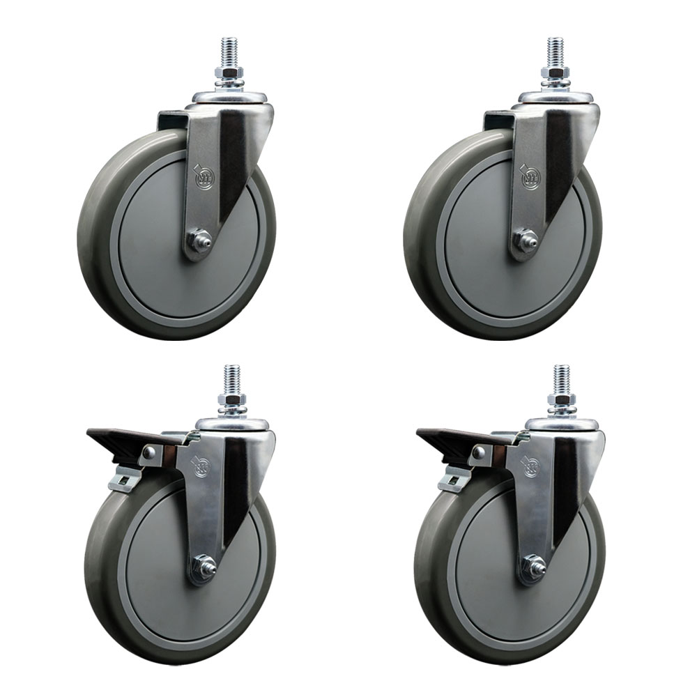 SCC-TS20S614-PPUB-M1015-2-PLB-2 Polyurethane Swivel Threaded Stem Caster with 5 x 1.25 in. Gray Wheels & 10 mm Stems - Set of 4