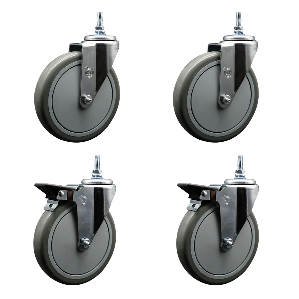 SCC-TS20S614-PPUB-M1215-2-PLB-2 Polyurethane Swivel Threaded Stem Caster with 6 x 1.25 in. Gray Wheels & 12 mm Stems - Set of 4